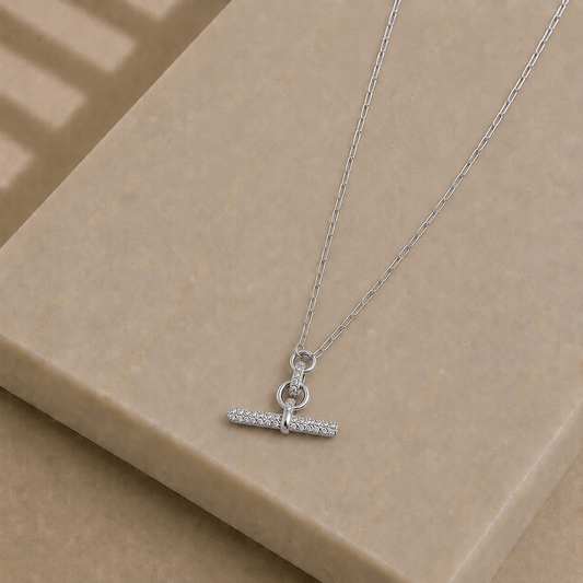 Silver Pavé T Bar Necklace