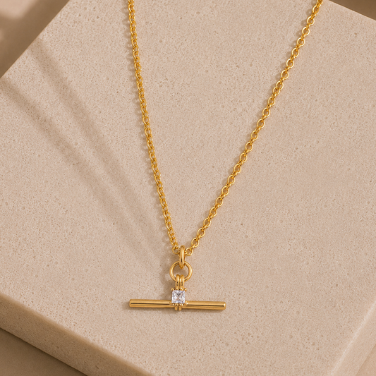 Square Stone Bar Necklace