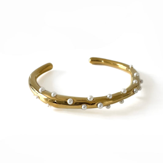Neeva Luxe 18k Gold Plated Open Bangle with Mini Pearls