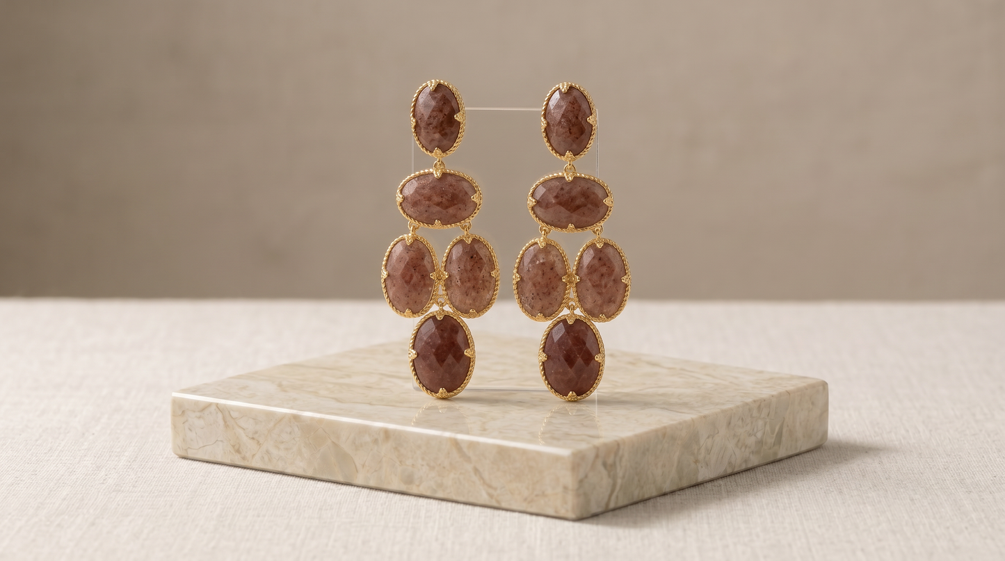 Natural Gemstone Chandelier Earrings