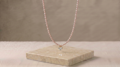 Dainty Pink Pearl & Heart Necklace