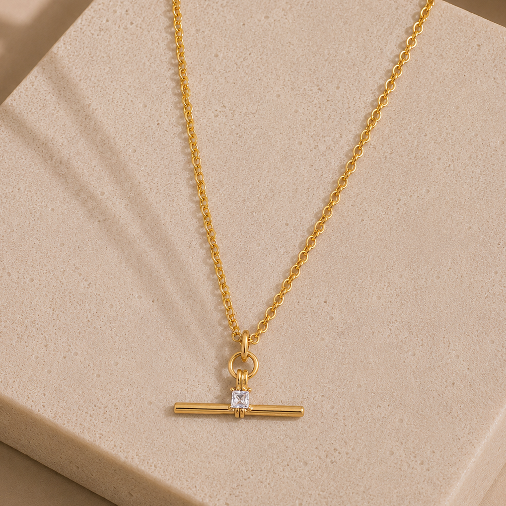 Square Stone Bar Necklace